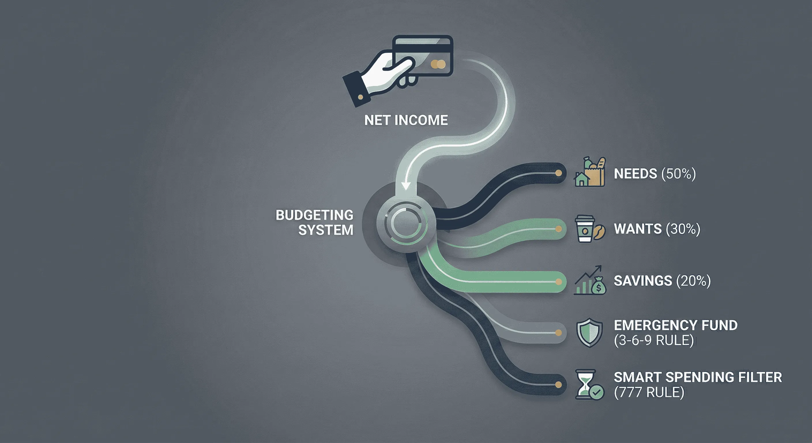Decision matrix for balancing income, expenses, savings, and debt with budgeting methods